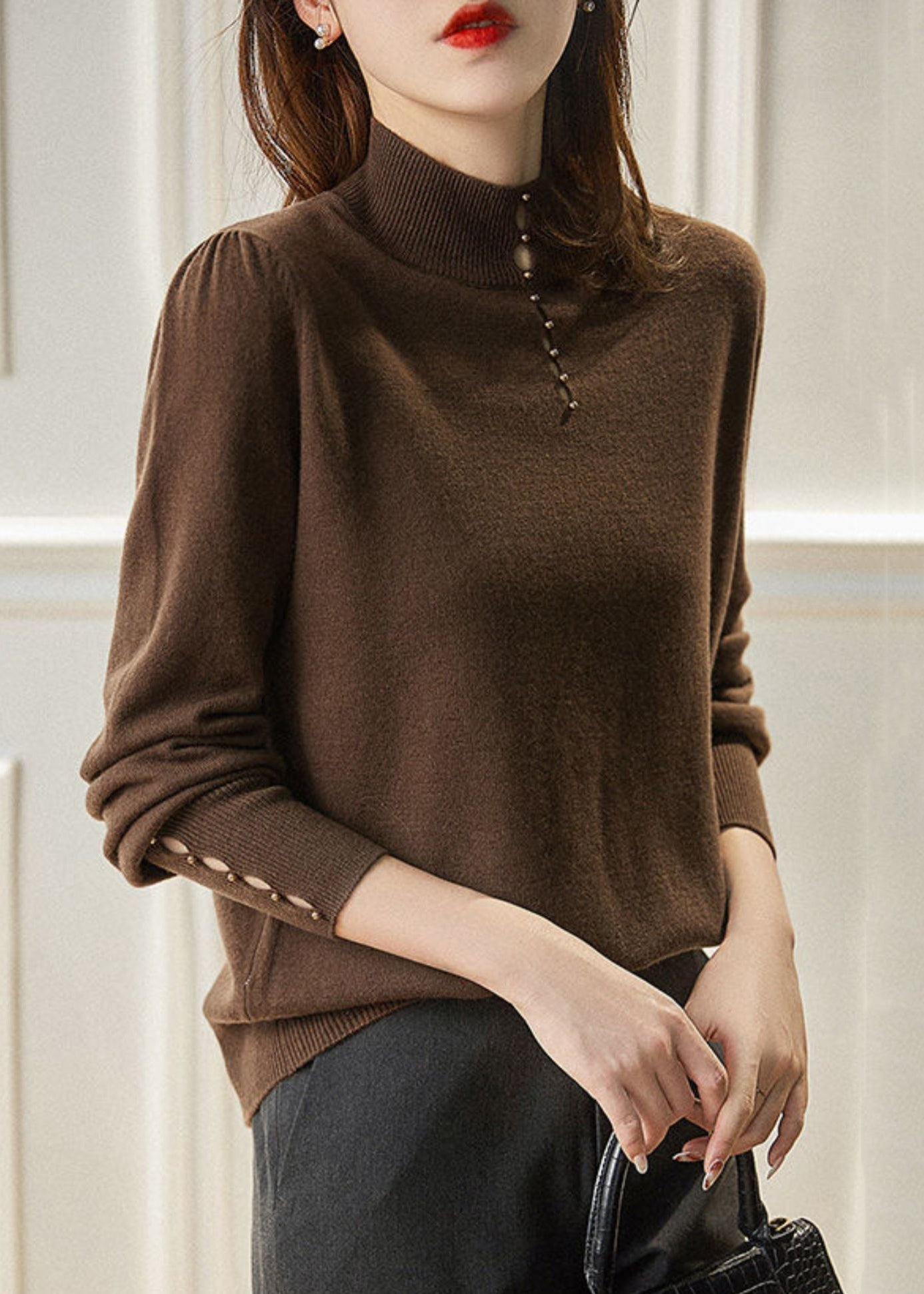 Neu Rot Aushöhlen Solide Wolle Stricken Pullover Frühling TF008