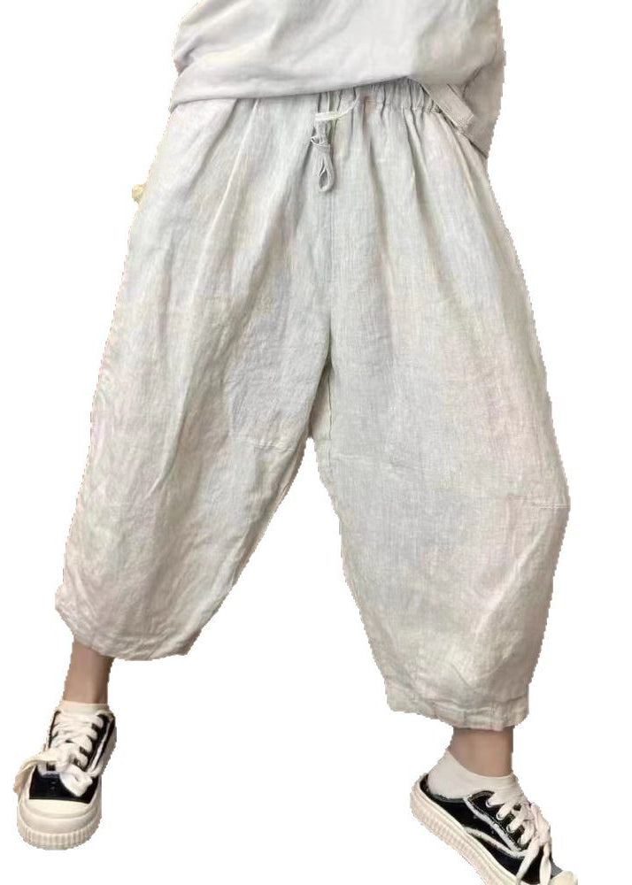 Pantalon d'été surdimensionné en lin beige rétro sarouel