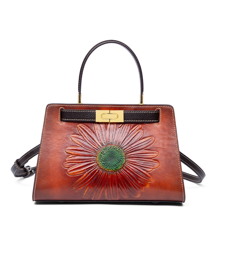 Retro Kalbsledertasche Braun Neu Geprägt Messenger