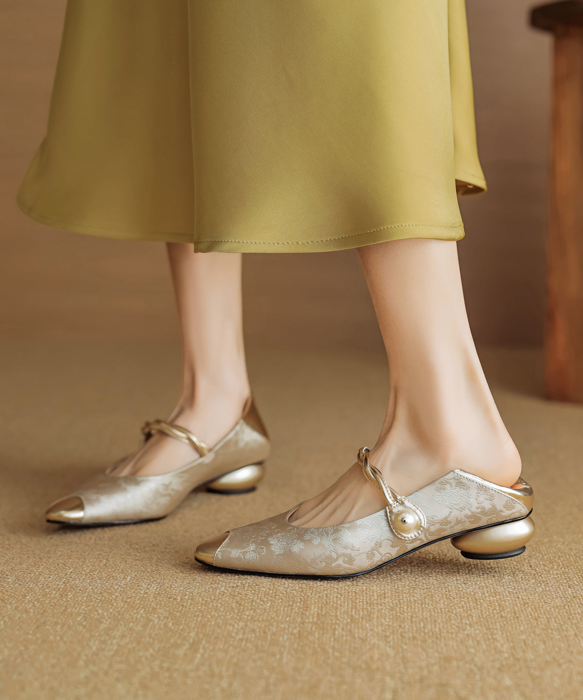 Buckle Strap Leather Cowhide New Shoes Chunky Green Retro