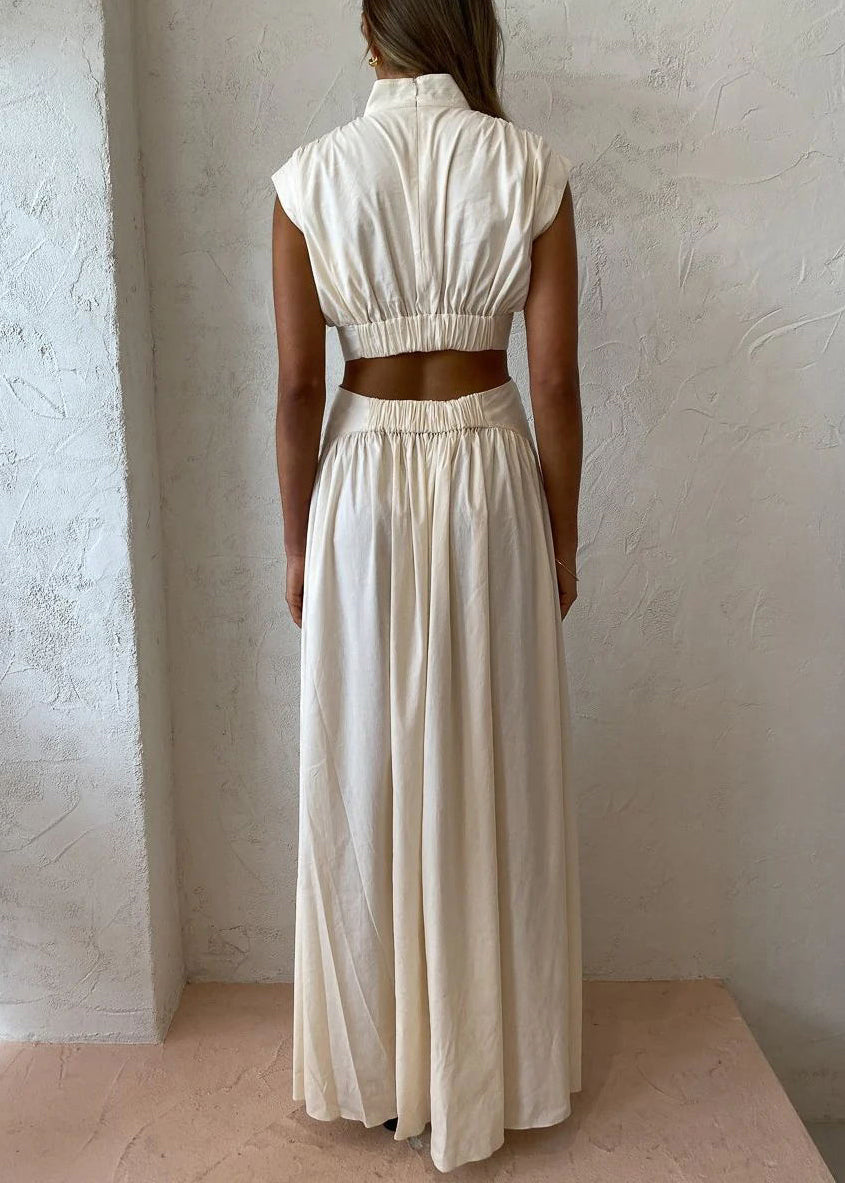 Robes Maxi Blanches en Coton Creux Neuf Froissé Été Poches Vers L'Extérieur