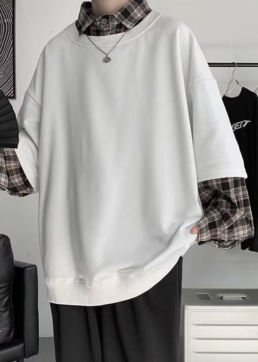 Plaid neuf en coton faux blanc deux pièces patchwork pour homme