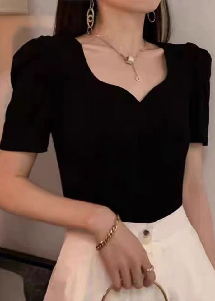 Half Square Sleeve Collar Shirts Black Novelty