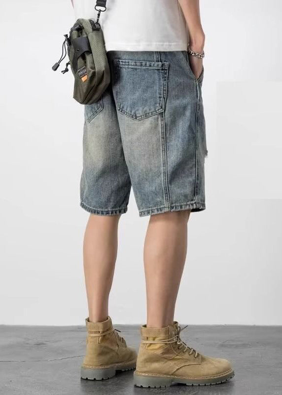 Novelty Blue Hole Pockets High Waist Denim Mens Shorts Summer YL028