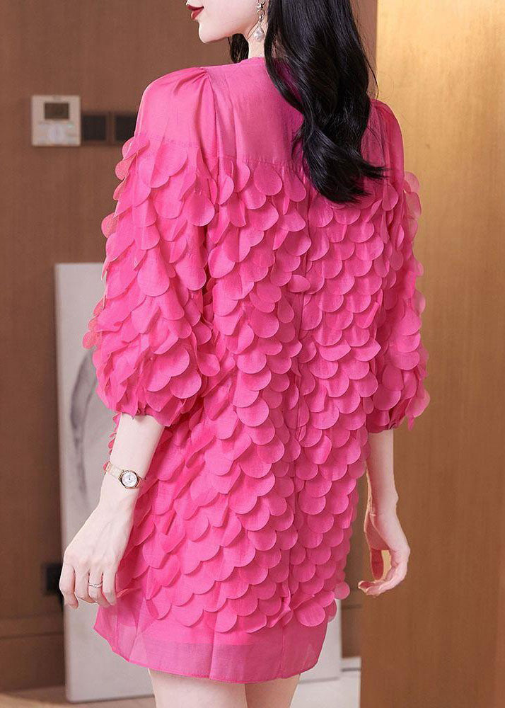 Dresses Mid Novelty Rose Chiffon Sleeve O-Neck Bracelet