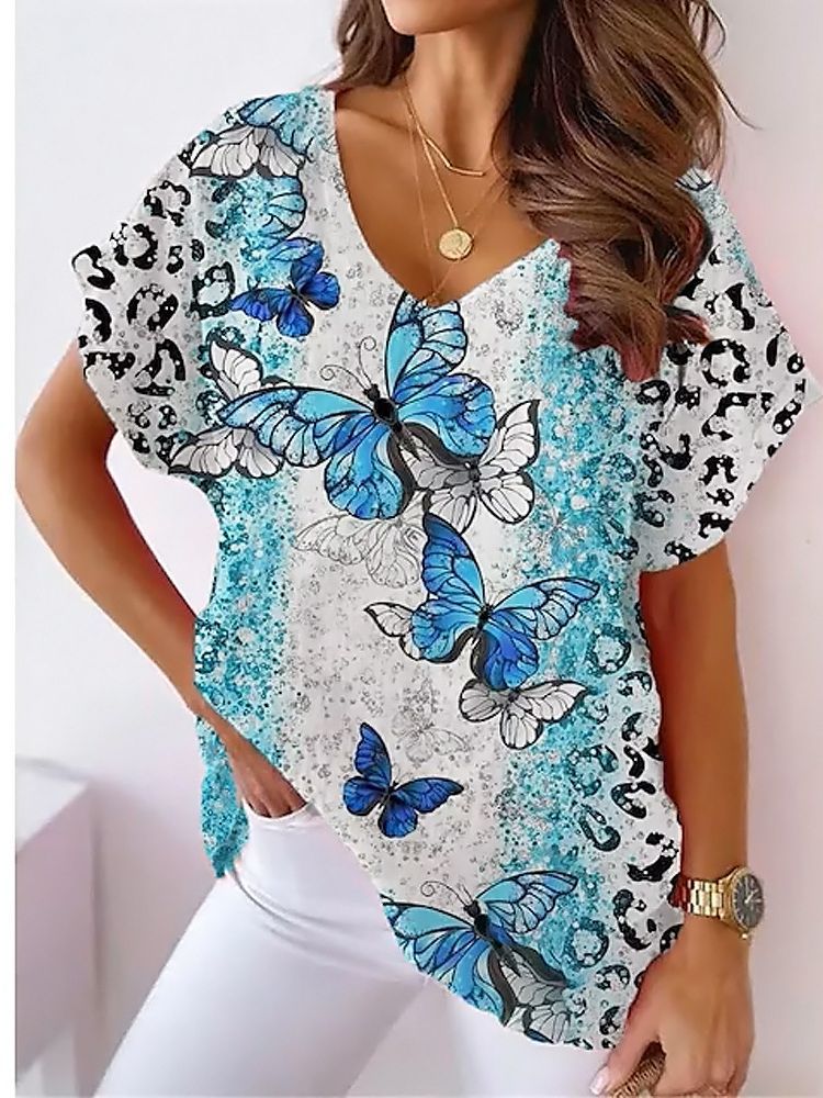 Haut ample et décontracté pour femme avec imprimé papillon AH217