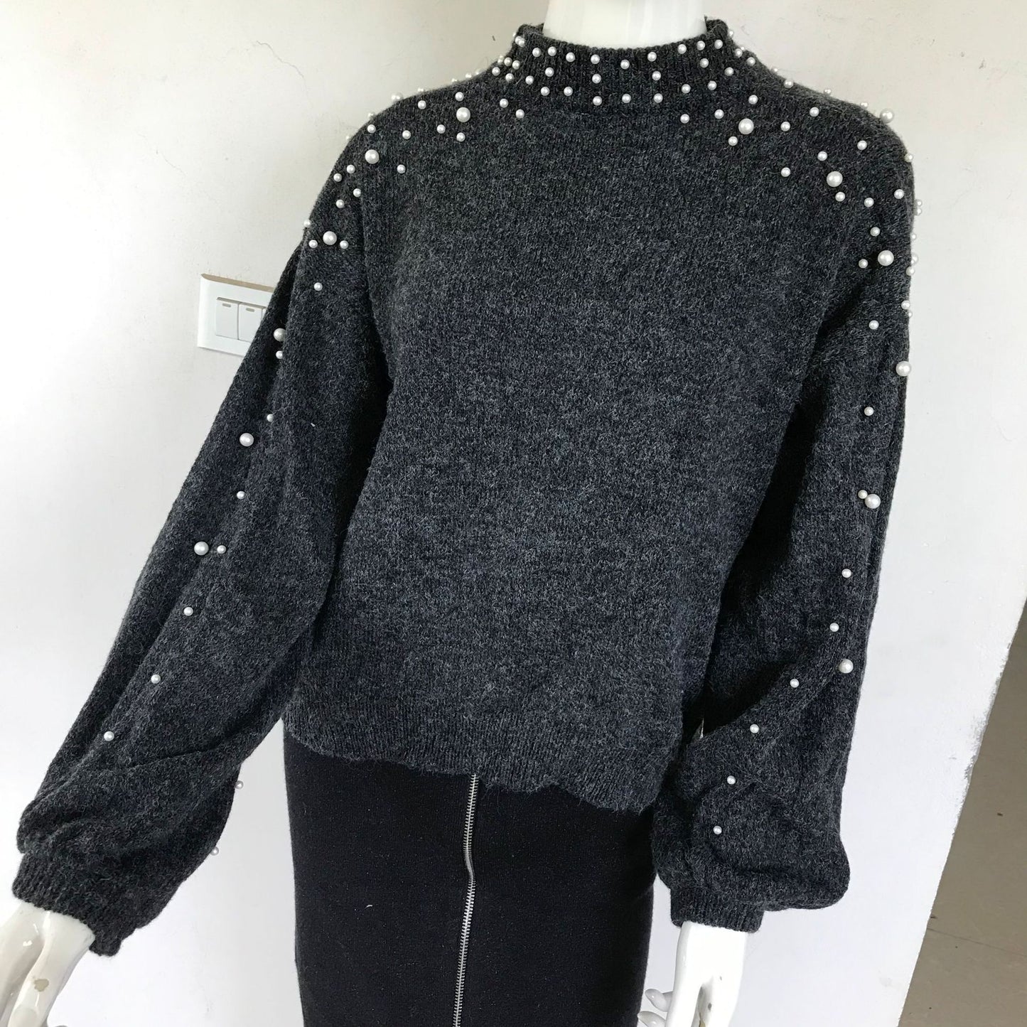 Beaded Crew Neck Pullover Sweater AH717