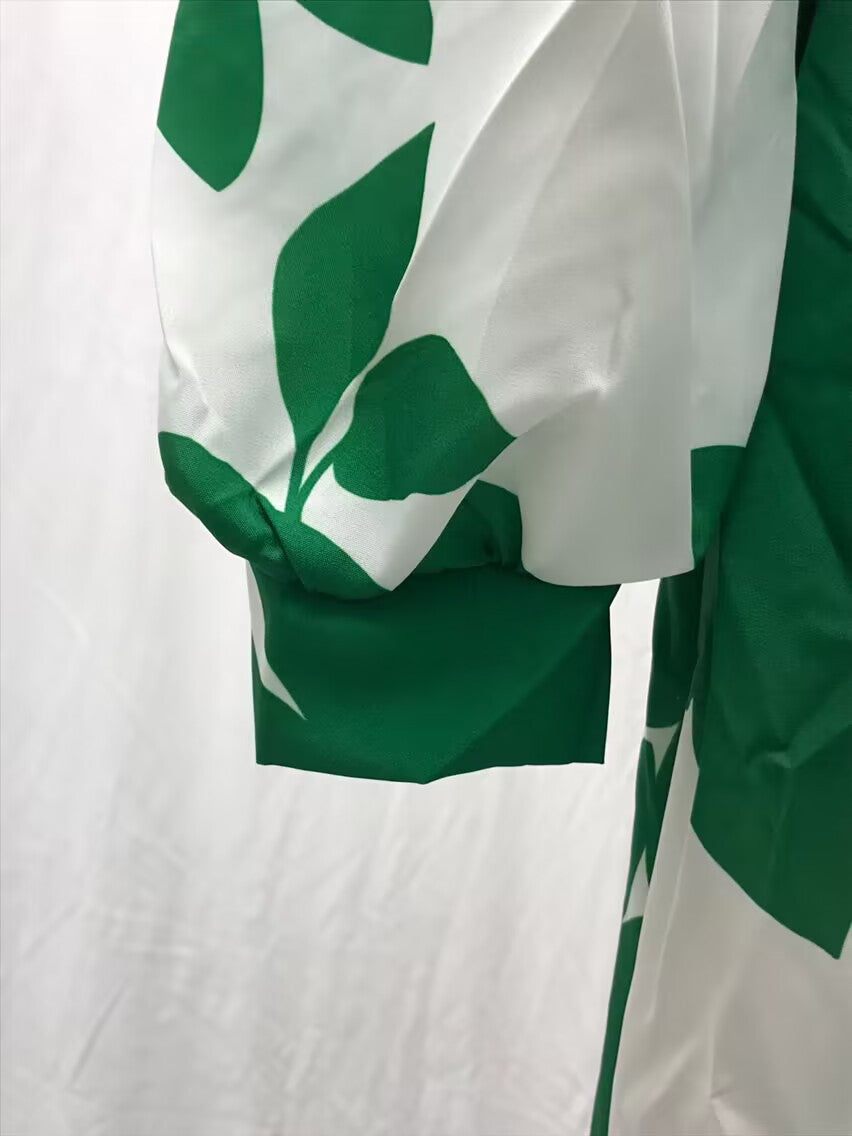 French Rose V Neck Print Cotton Long Dresses Long Sleeve WW1038