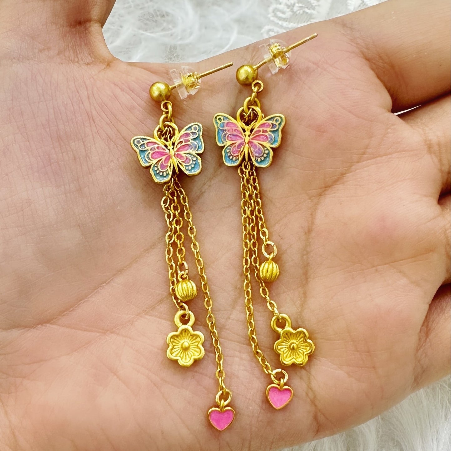 Beautiful Rainbow Gem Stone Tassel Drop Earrings ML0347