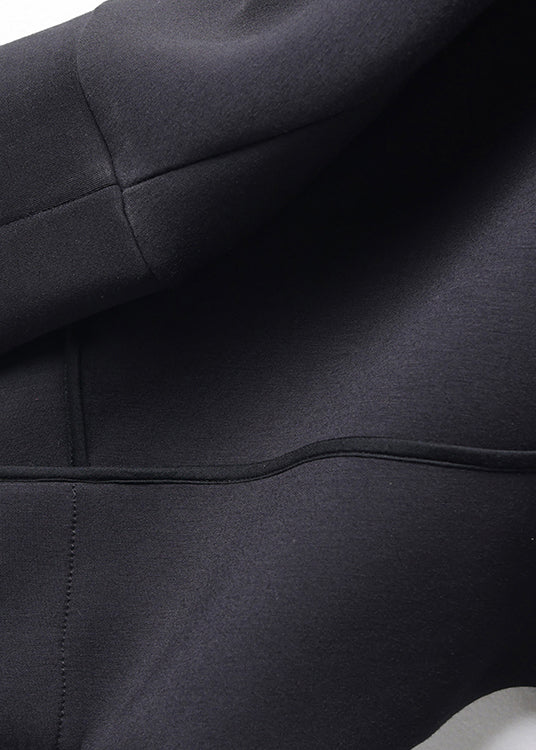 Manteau en coton biologique noir à col Peter Pan et manches chauve-souris QL046