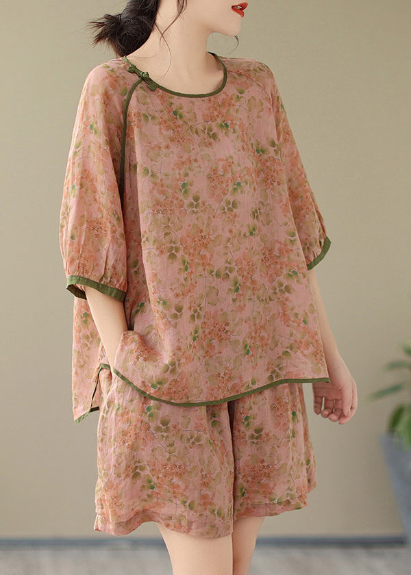 Print And Open Orange Two Piece Set Side Top Organic Shorts Short