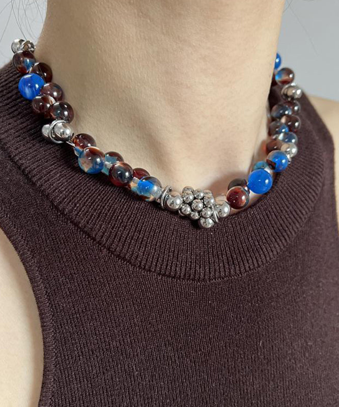 Collier de perles acryliques en acier inoxydable colorblock original YR010