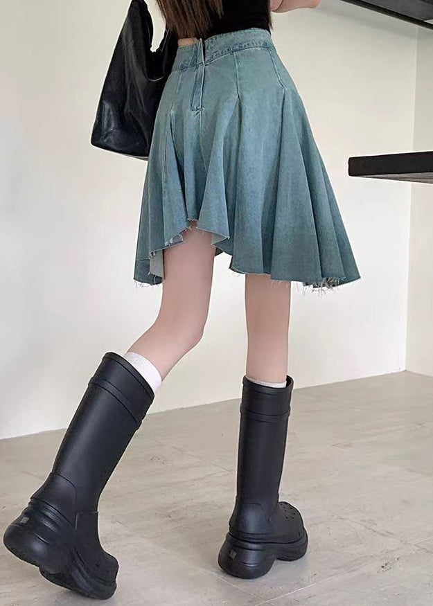 Original Design Blau Feste Hohe Taille Denim Röcke Sommer QF057