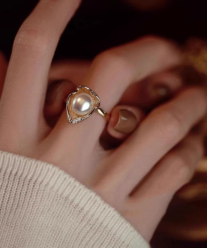Gold Rings Original Design Pearl Copper Alloy