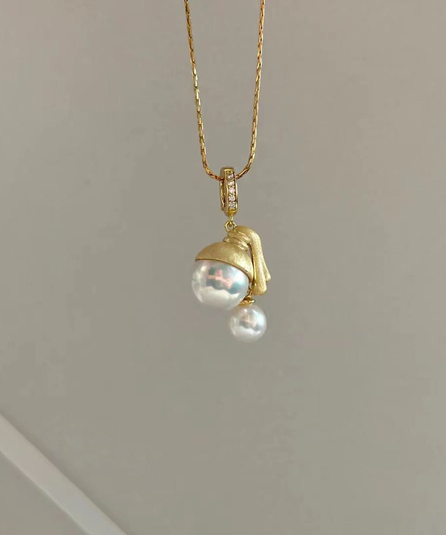 Original Design Gold Sterling Silber Overgilt Perle Anhänger Halskette YI034