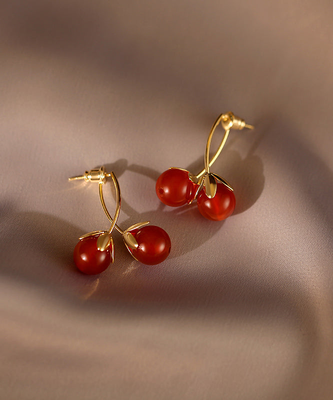 Boucles d'oreilles créoles originales en cuivre rouge surdoré, motif tomate WQ027