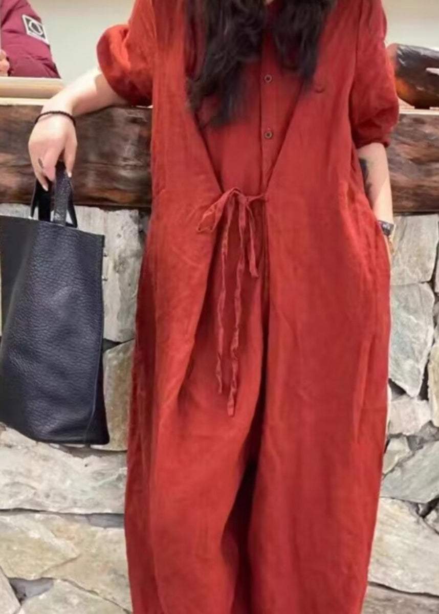 Original Design Rot Lace Up Stilvolle Overalls Herbst QA051