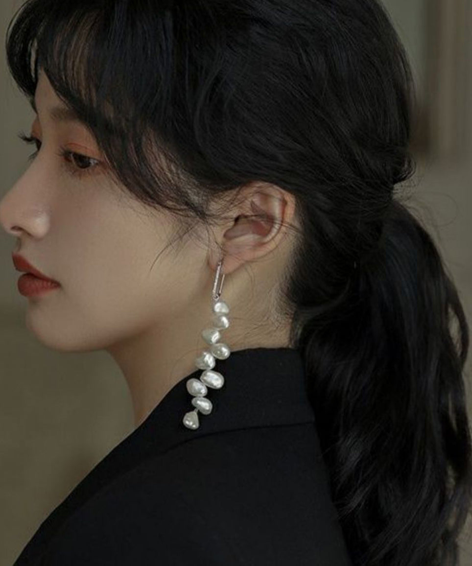 Original Design Seide Sterling Silber Gebrochen Silber Perle Quaste Drop Ohrringe AC1059