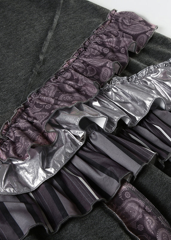 Röcke Original Sommer Patchwork Rüschen Asymmetrisch Grau Baumwolle