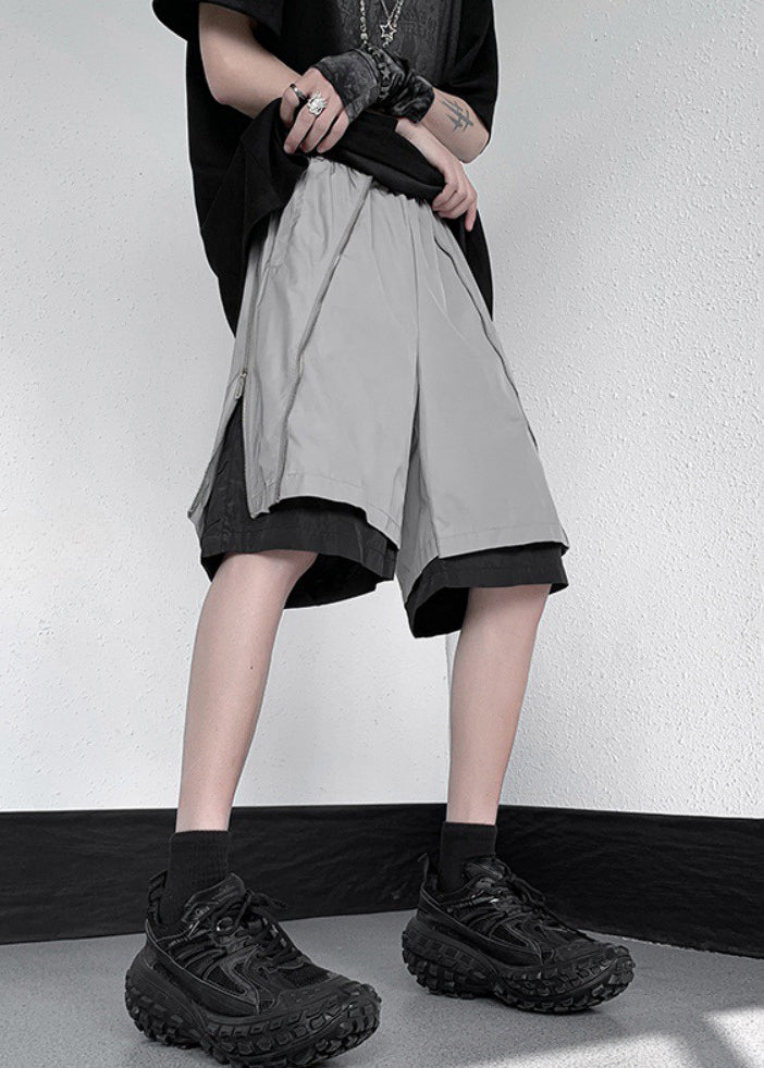 Cotton Original Grey Zippered Two Pieces Summer Shorts Men False