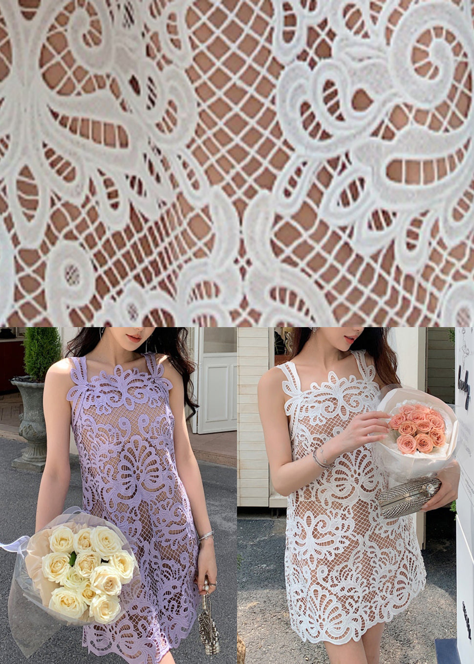Weißes Kleid Out Ärmelloses Original Mid Hollow Lace