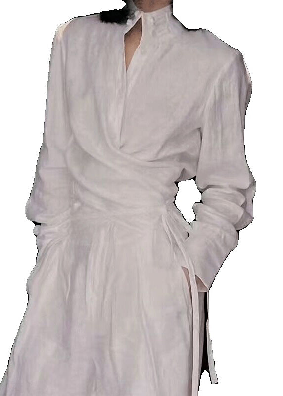 Original White Stand Collar Lace Up Linen Two Piece Suit Set Spring YZ016