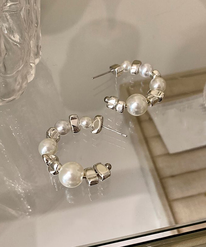 Sterling Hoop White Earrings Silver Original Pearl Broken