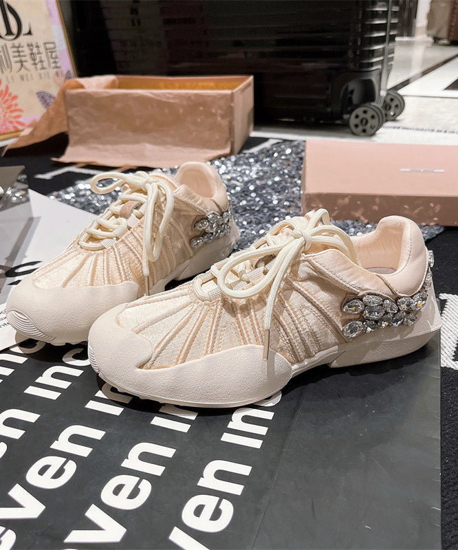 Flat Lace Pink Women Splicing Canvas Zircon Shoes Up For
