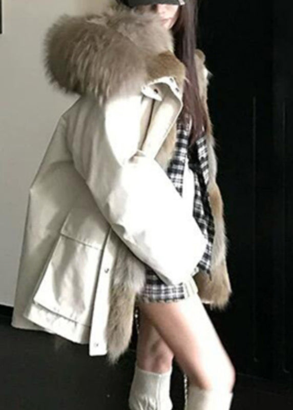 Veste à capuche amovible en patchwork avec poches abricot grande taille pour l'hiver TA007