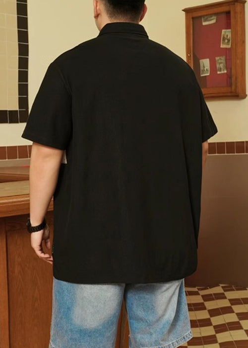 Print Men Plus Size Button Black Cotton Polo Summer Shirt