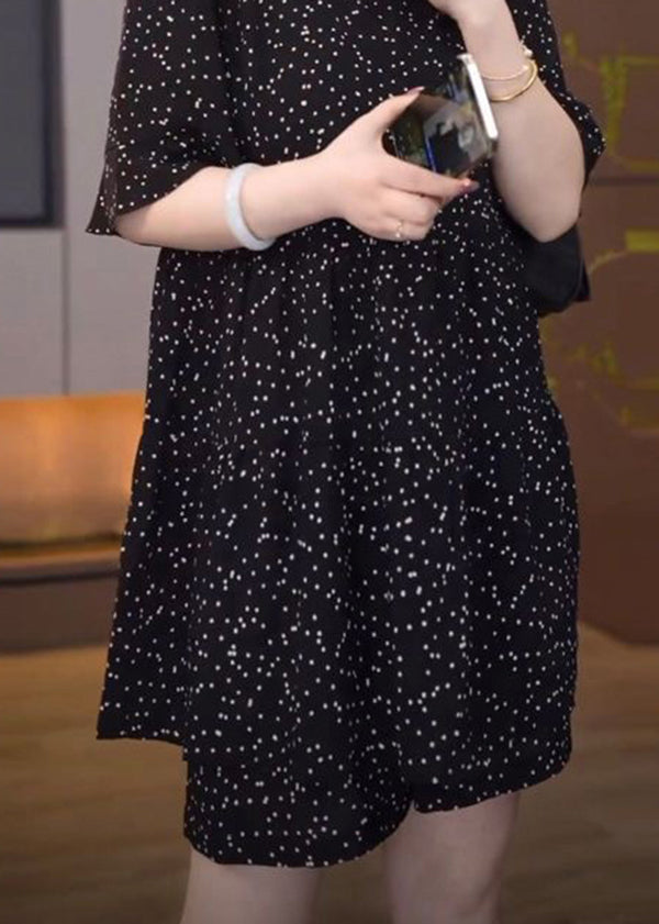 Plus Size Schwarz Rüschendruck Baumwolle Zweiteiler Sommer QK005
