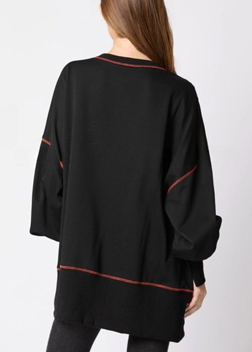 Plus Size Black Sequins Low High Design Cotton Sweatshirt AE1025