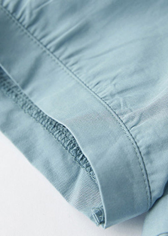 T-shirt en coton brodé ajouré à col rond bleu grande taille pour l'été AM1059