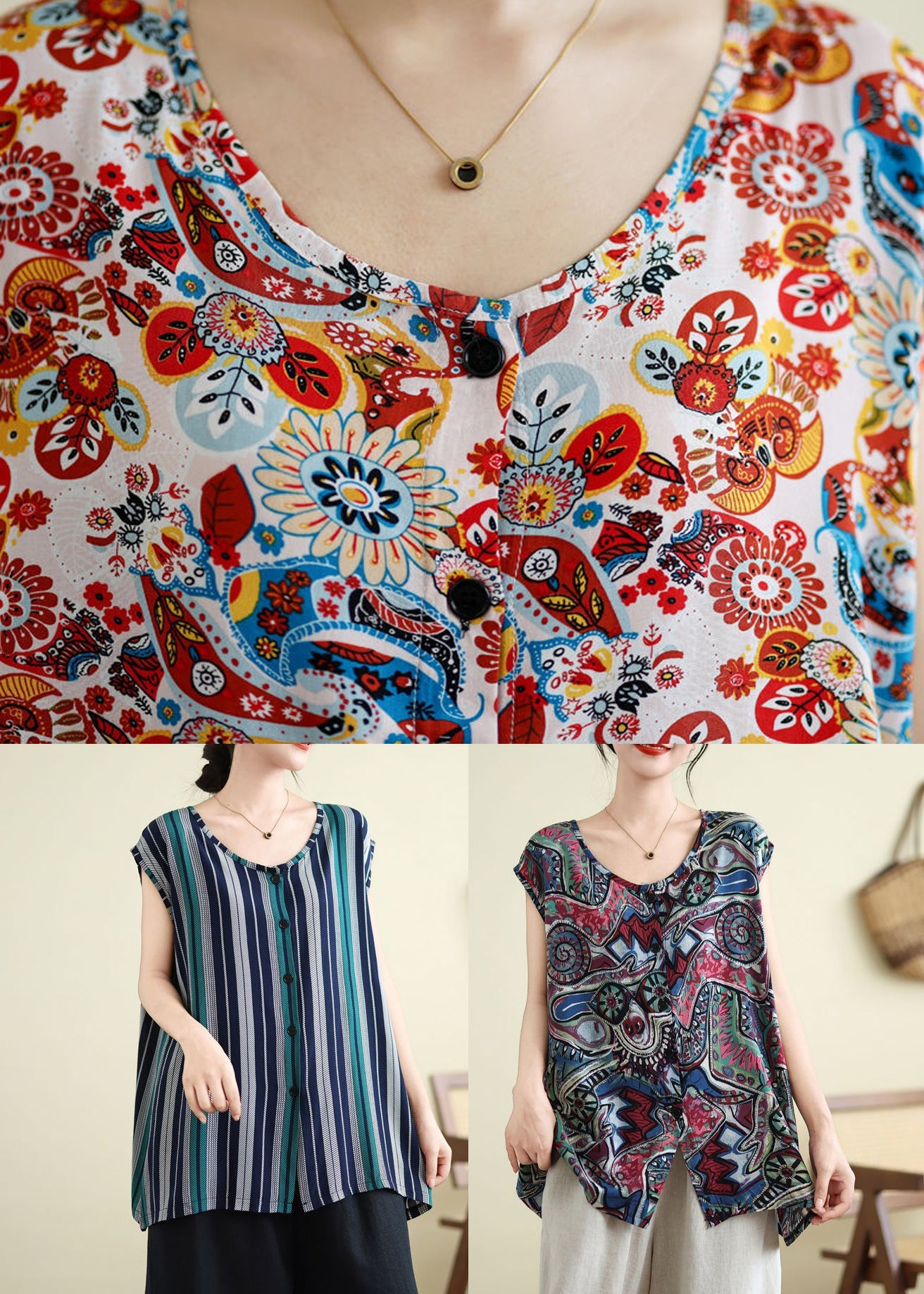 Casual Tops Plus Blue Print Size Summer