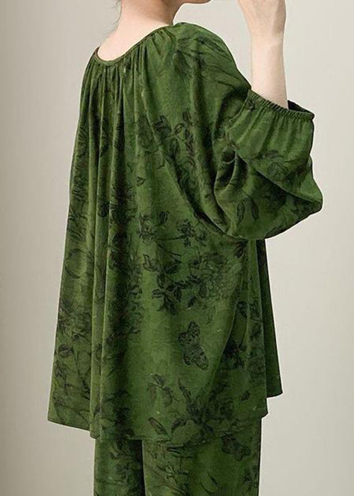 Plus Lace Print Fall Two Green Up Cotton Pieces Set Pajamas Size
