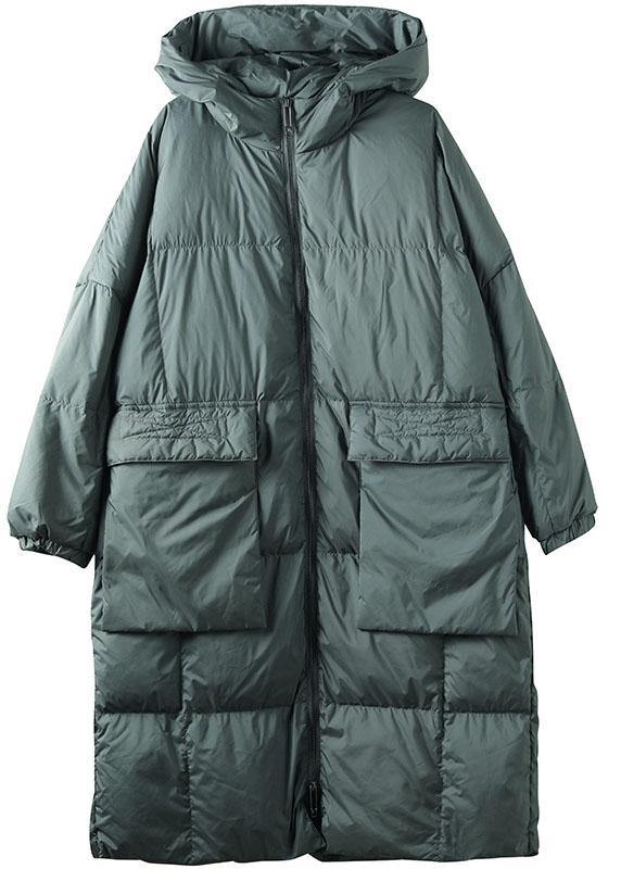 Manteau d'hiver en duvet vert grande taille à capuche et poches zippées, manches longues, QS034