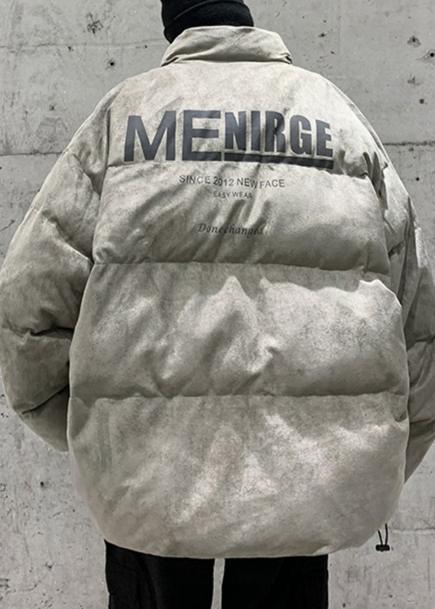 Plus Size Grau Reißverschluss Druck Taschen Herren Parkas Winter WL003