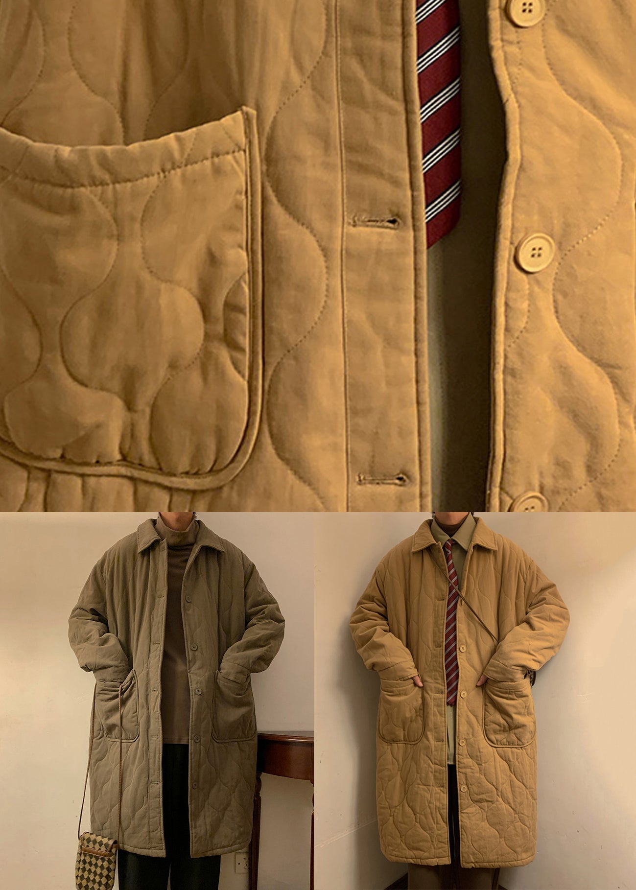 Plus Size Khaki Knopftaschen Solide Herren Parka Winter RJ007