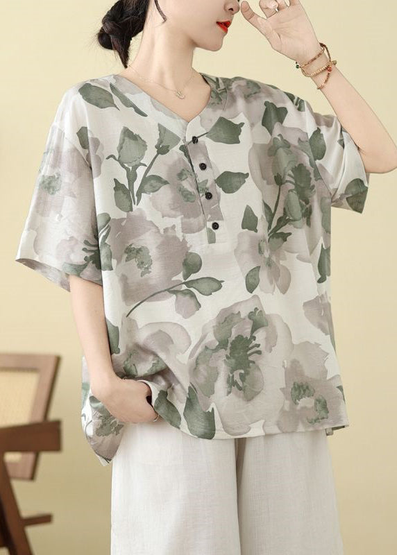 Chemise blanche boutonnée à imprimé d'été taille T Plus