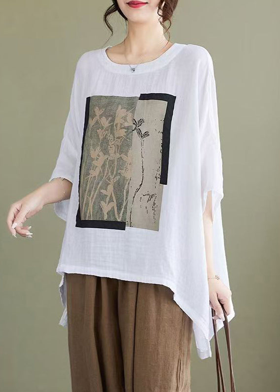 Baumwolle Weiß Low Design High Armband Größe Print Plus Blusen