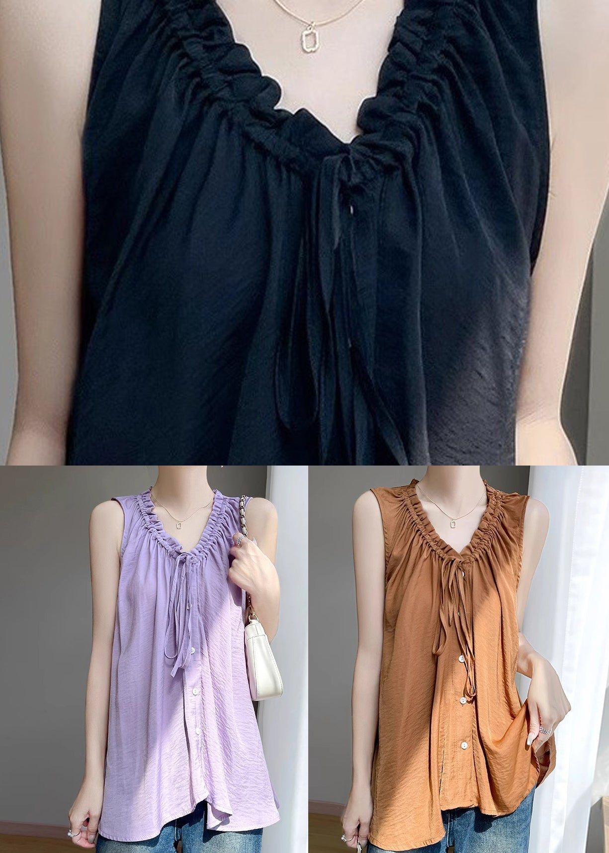 Cotton Solid Purple Up Ruffled Blouses Summer Lace