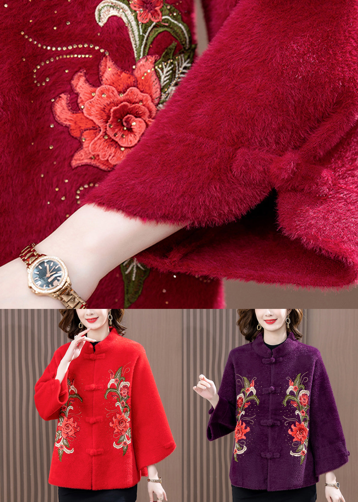 Purple Mink Velvet Woolen Coat Button Spring TA020