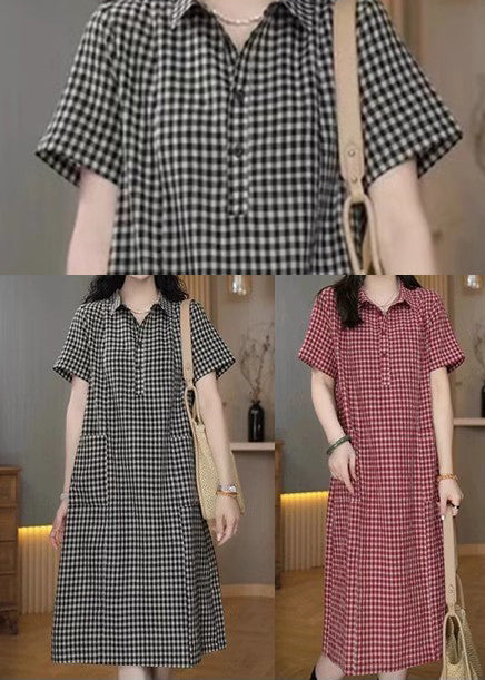 Shirt Peter Dresses Pan Plaid Linen Collar Red Summer