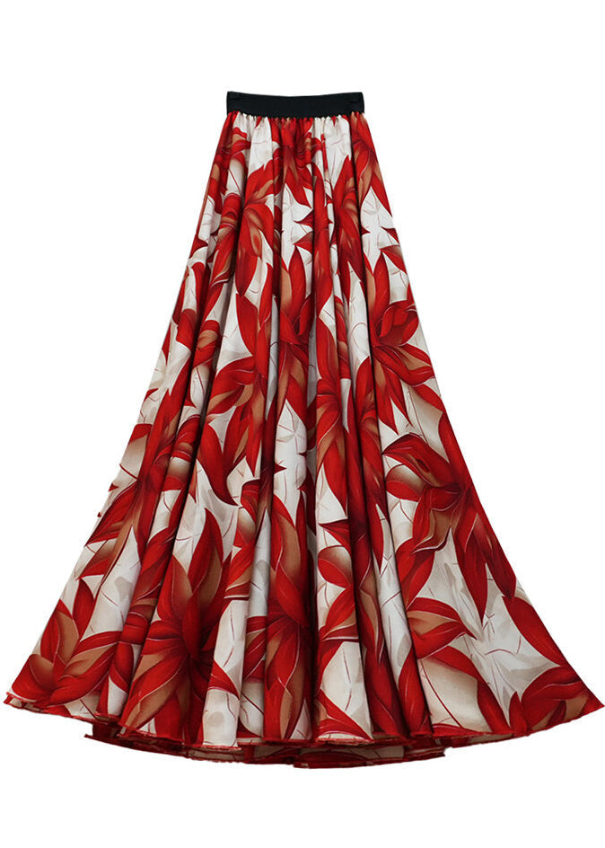 Jupe en mousseline imprimée rouge à ourlet extra large, printemps YU024