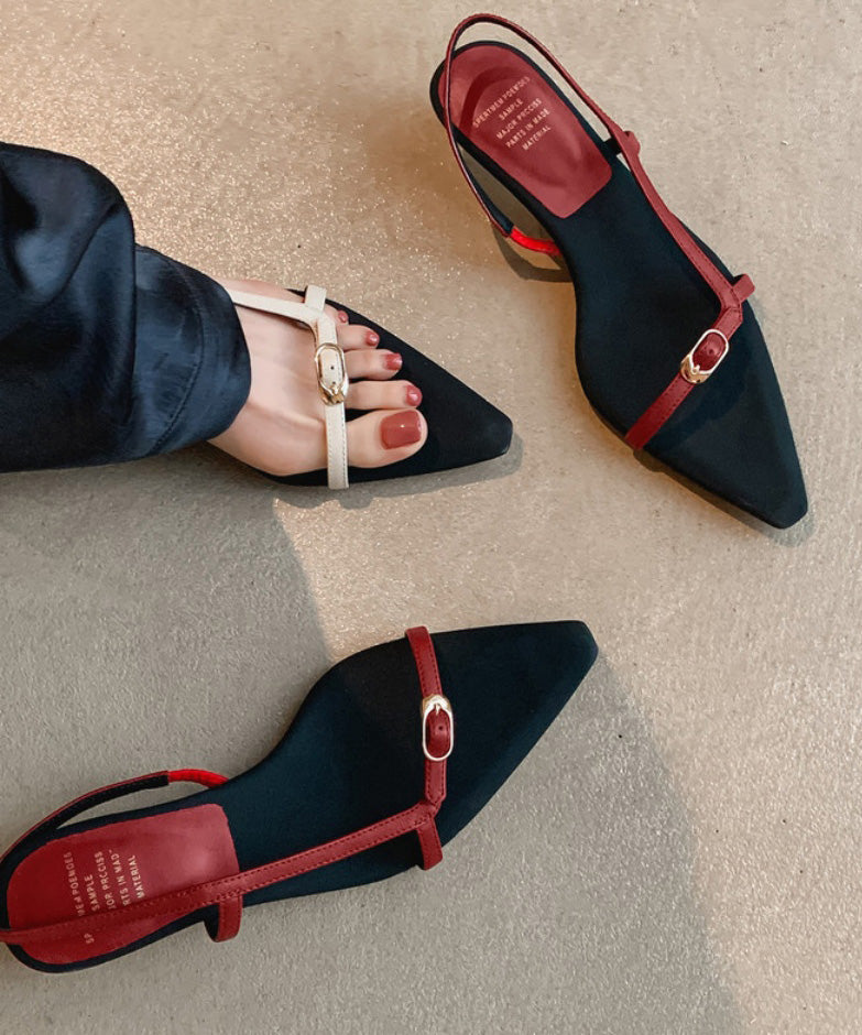 Red Sandals Splicing Kitten Toe Pointed Peep