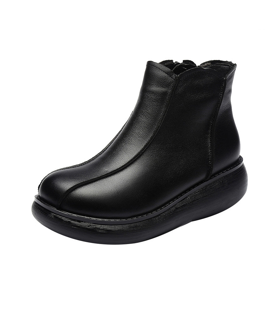 Retro Braune Rindsleder Spleißen Plattform Stiefeletten TE020