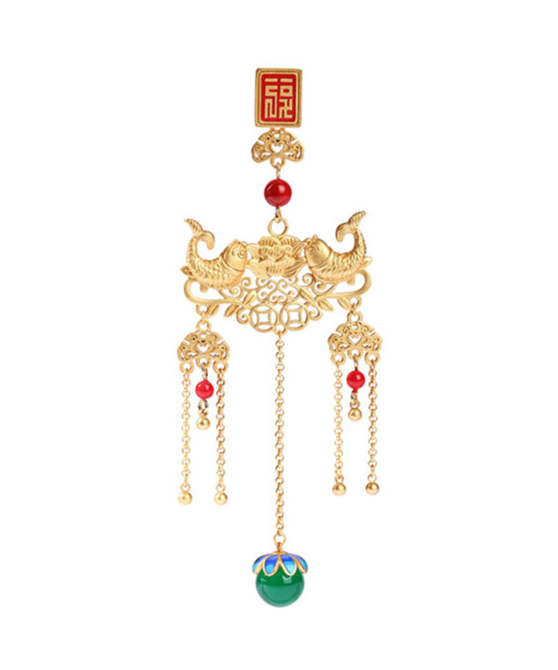 Retro Gold Ancient Gold Jade Agate Ruyi Tassel Brooches KX1089