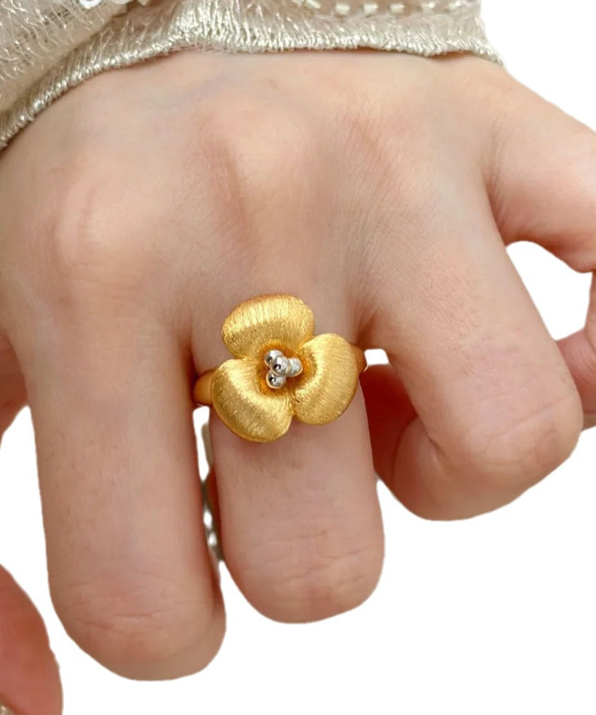 Retro Gold Kupfer Overgild Floral Ringe QI068