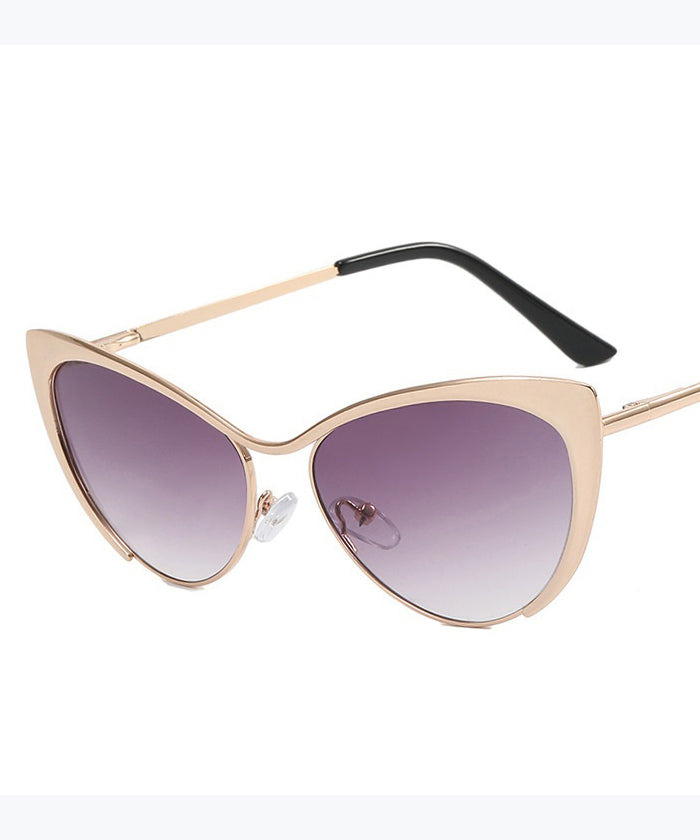 Retro Silver Edge Gradient Tea Metal Cat Eye Sunglasses XS1070