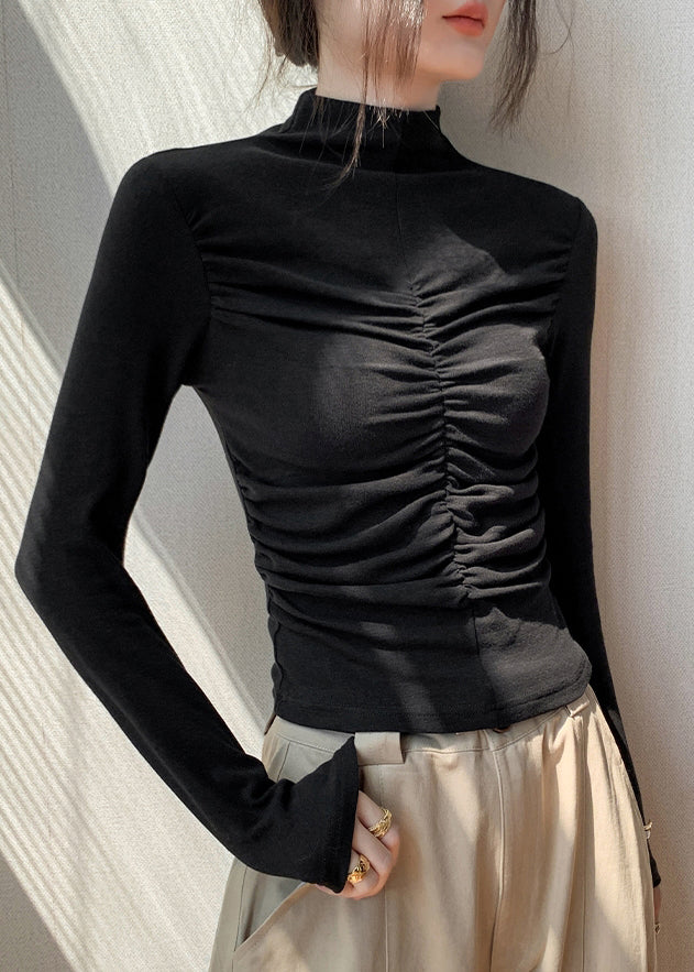 Haut patchwork noir sexy à col roulé pour l'automne WN005